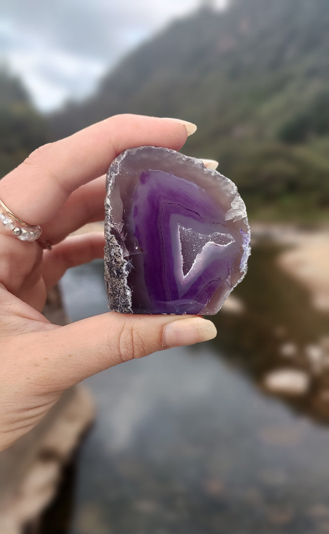 Purple Banded Agate Geode With Druzy A