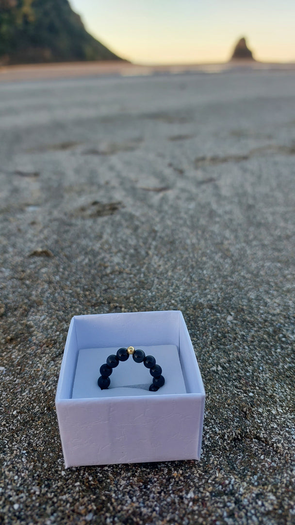 Black Moonstone Beaded Ring