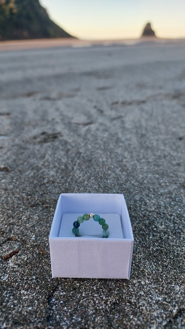 Moss Agate Beaded Ring